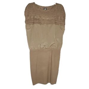 Vince Camuto Blouson Sweater Dress M Cable Knit Tan Brown Mini Sleeveless
